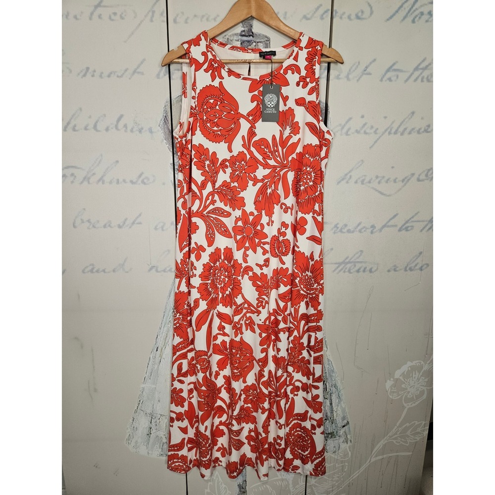 NWOT Vince Camuto Shift Dress PXL‎ Cayenne White Floral Sleeveless Petite XL